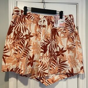 NWT Coastal Comfort Size XXL Pink Tropical Palm Linen Blend Drawstring Shorts